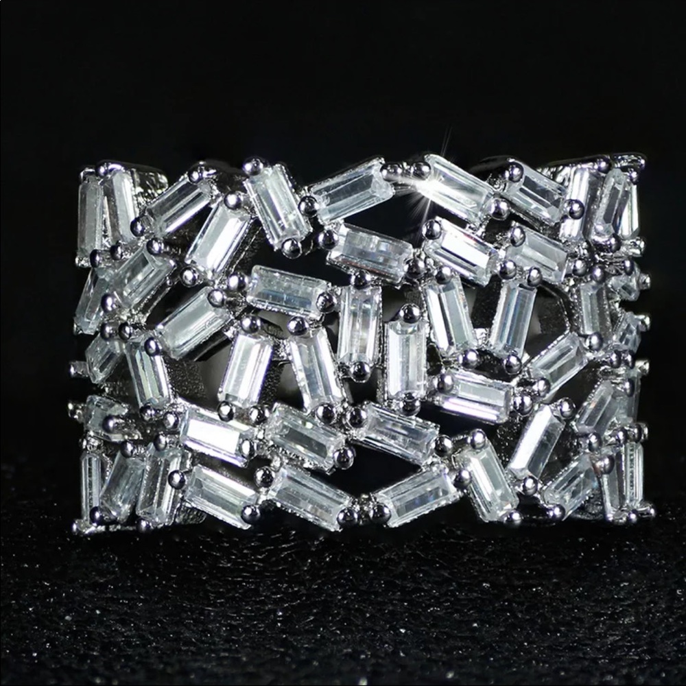 BAGUETTE 925 STERLING SILVER DIAMOND ETERNITY RING - Picture 2 of 5